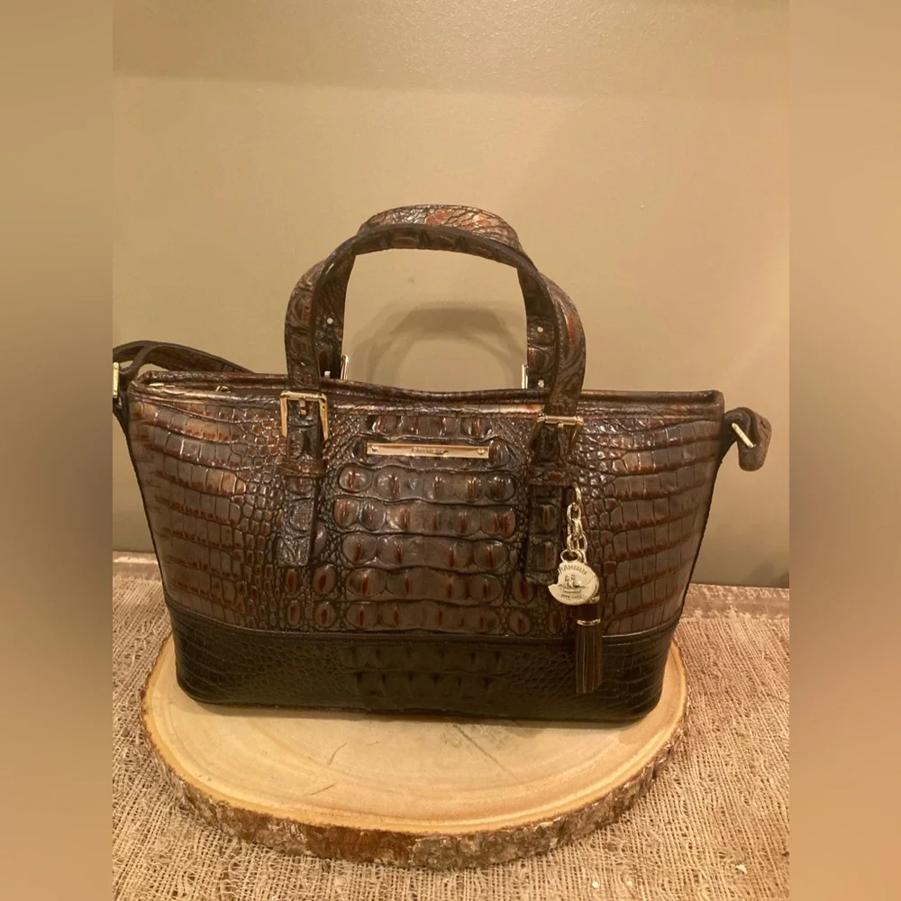 BRAHMIN MINI ASHER 2 Tone Melbourne LEATHER SATCHEL CROSSBODY‎ BAG Tassel Purse